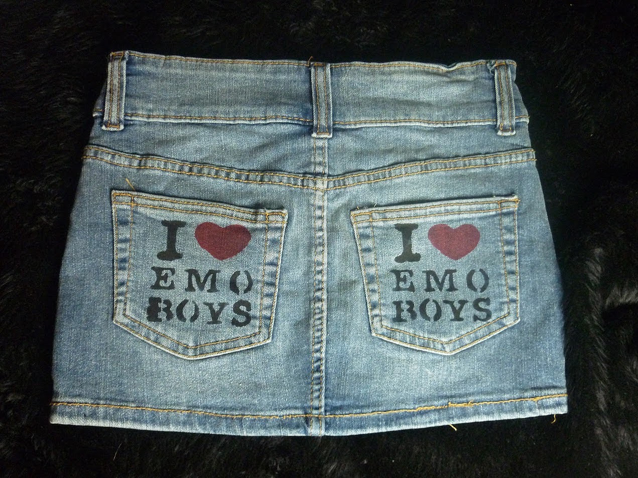 I 🤍 Emo Boys Hand Painted Mini Skirt