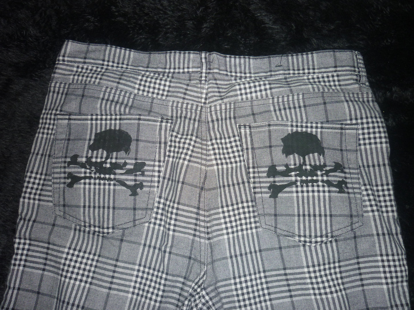 Hand painted plaid gray pants