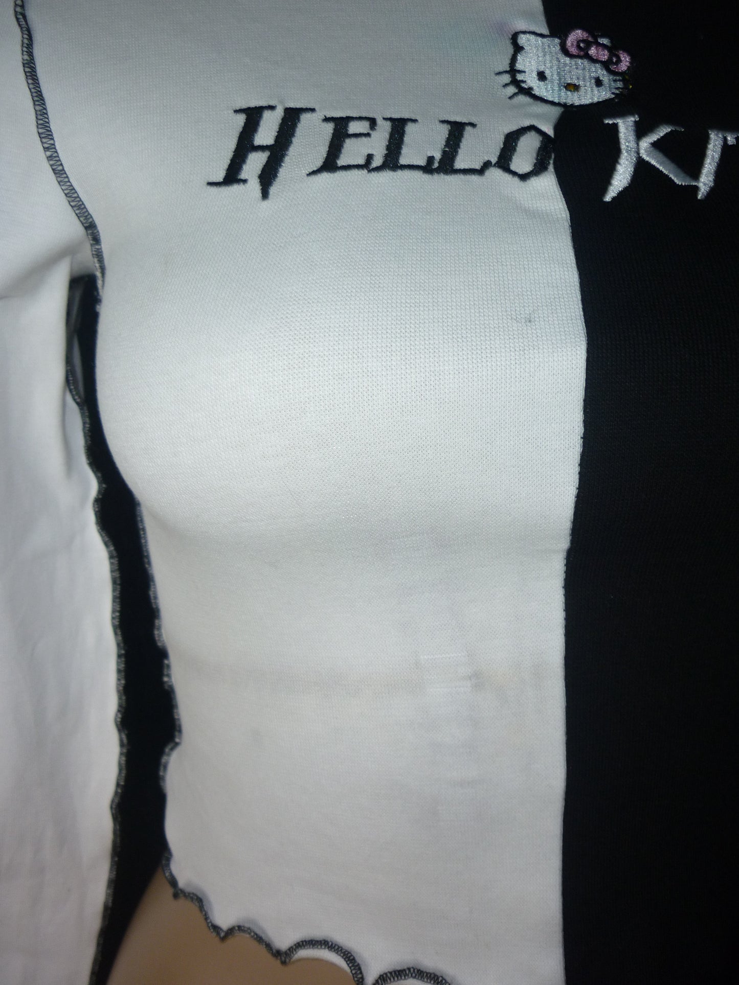 Hello Kitty Half Half Black And White T Shirt