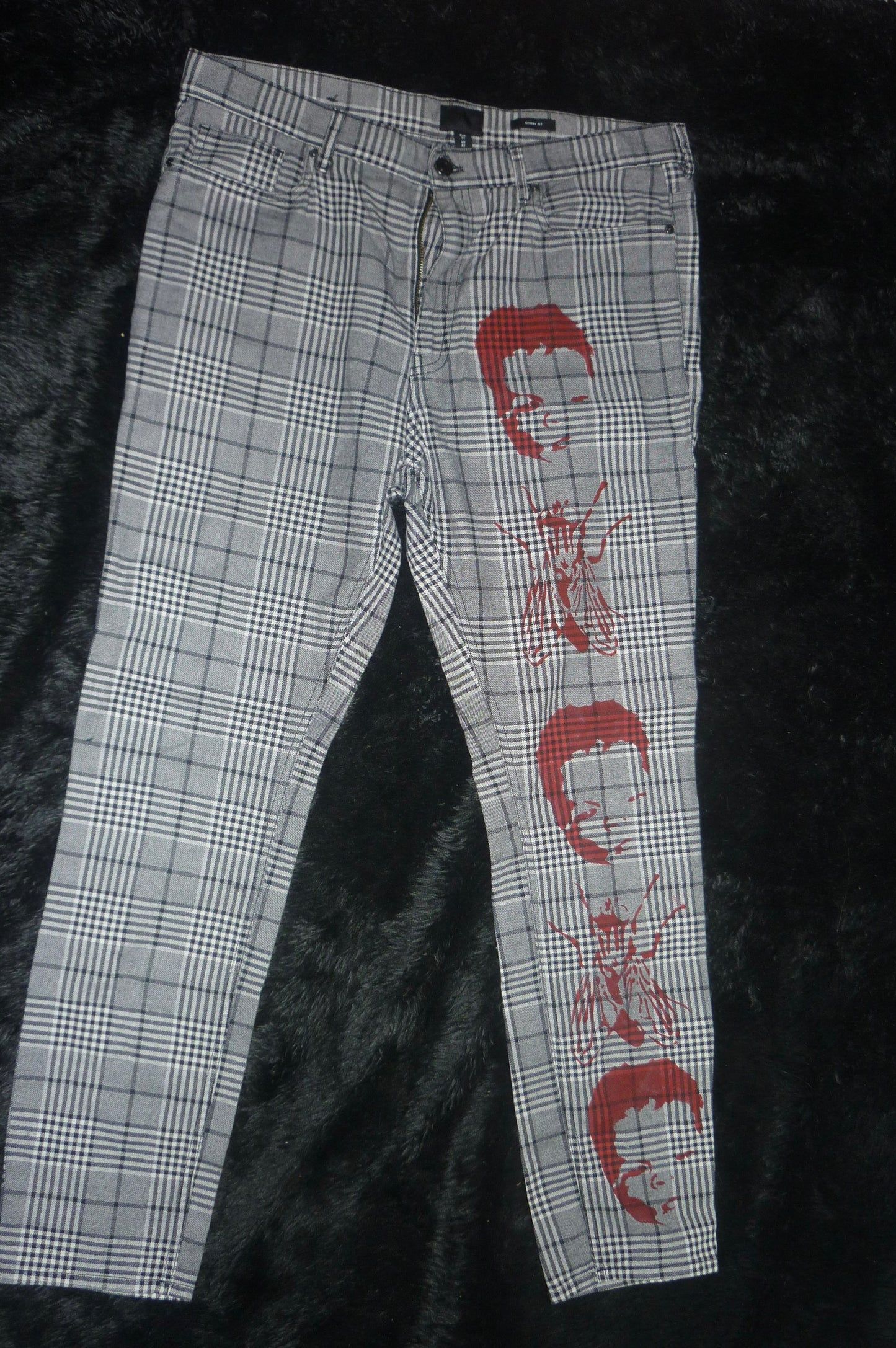 Hand painted plaid gray pants