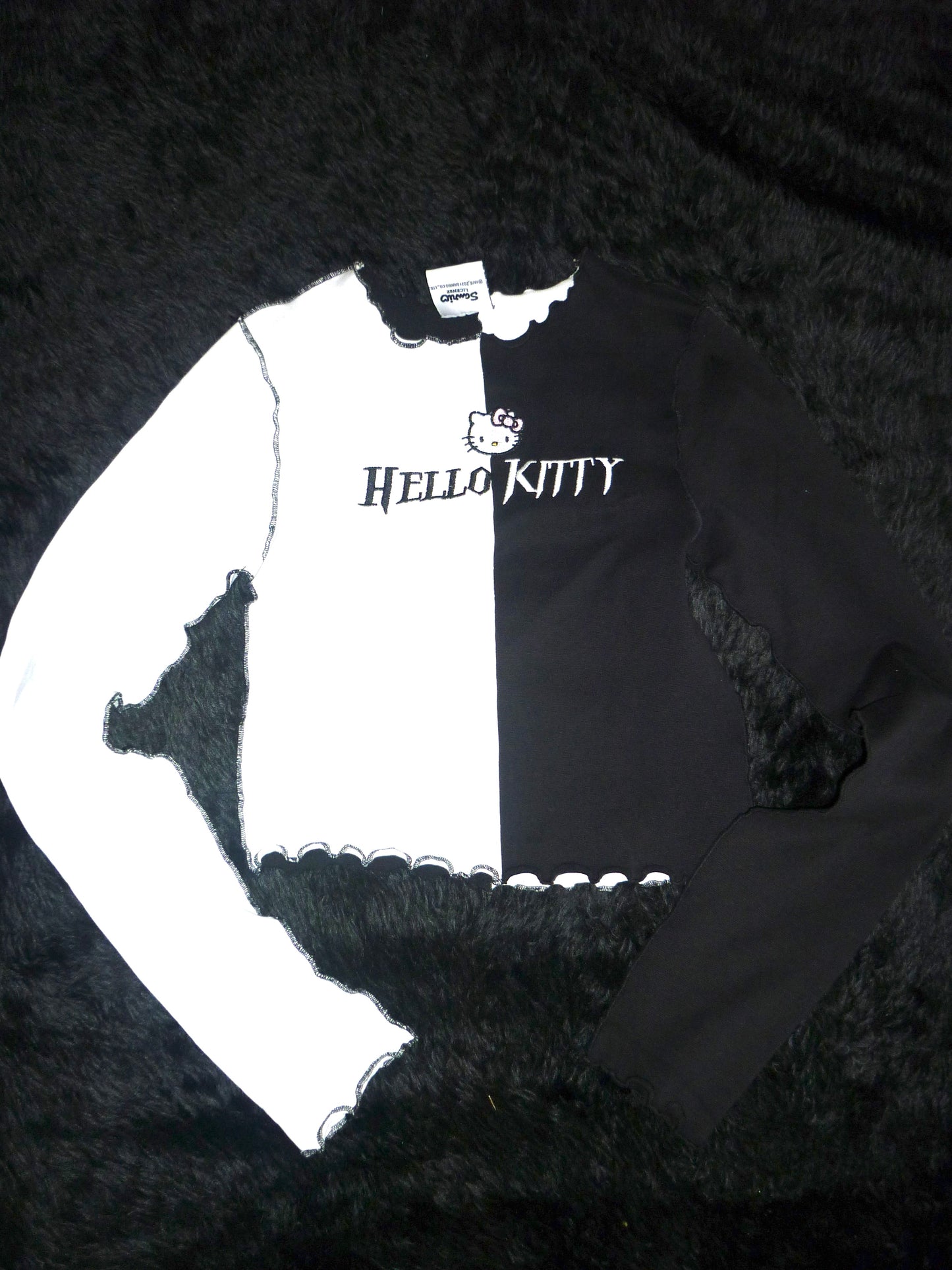 Hello Kitty Half Half Black And White T Shirt