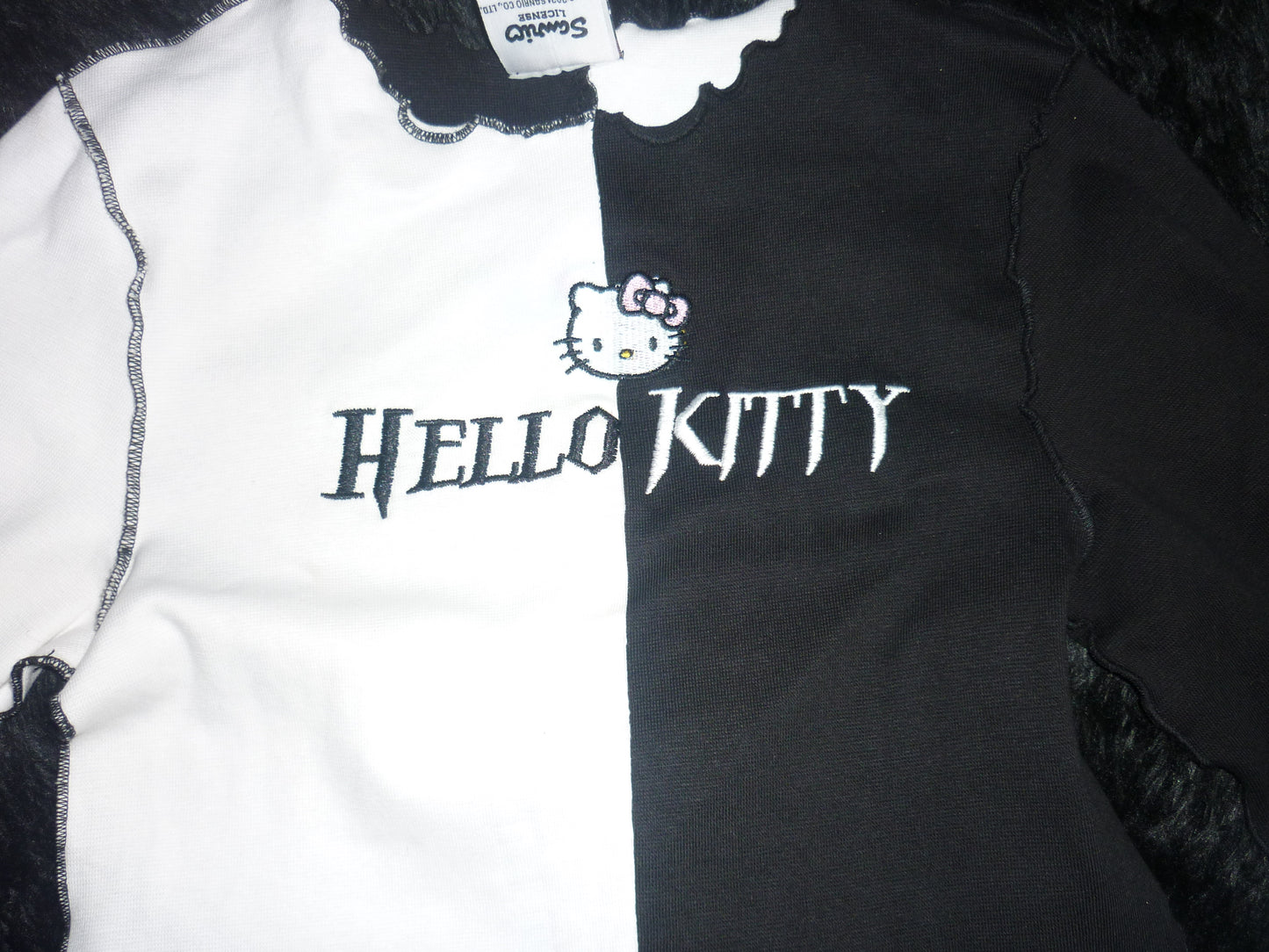 Hello Kitty Half Half Black And White T Shirt