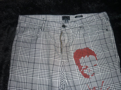 Hand painted plaid gray pants