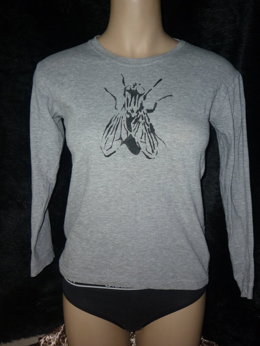 Fly Hand Painted Grey Long Sleeve T