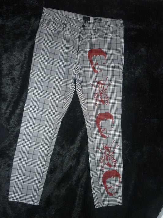 Hand painted plaid gray pants